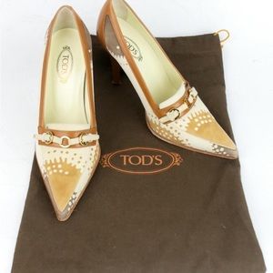 Tod’s Cream Tan Genuine Leather Suede Pointy Toe Heels Pumps Size 36 or 5 1/2 US